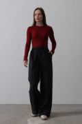 Beli Lastikli Bol Paça Pantolon - Lacivert-Beyaz resmi